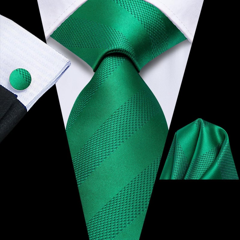 Dubulle Mens Tie Set Solid Paisley Silk Striped Necktie for Men with Cufflinks Tie and Pocket Square,Kelly Green - Image 5